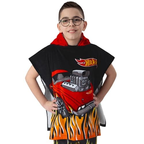 Hot Wheels Towel Poncho, Car Hooded Towel For Kids, Boys Beach Towels And Swimming Towels, One Size, Black — view 2