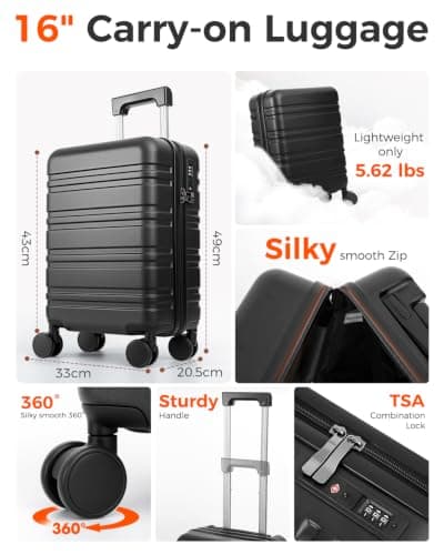 MyeMdan 16 Inch 43x33x20 Carry On Suitcase(Without Wheels), Black — view 4