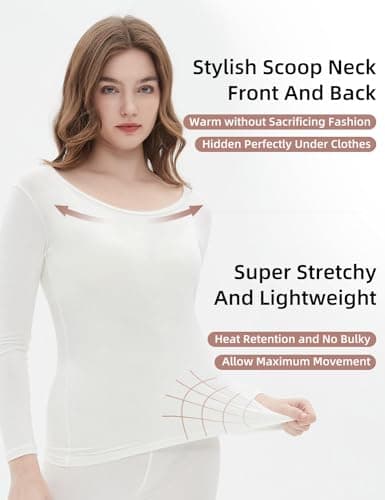 Vinconie Women Thermal Underwear Slimming Top & Bottom Pajama White Yoga Pants, 1 Pack Ivory White, L — view 3