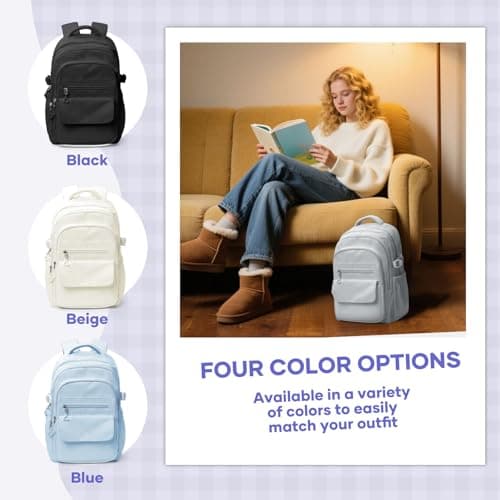 HYC00 School Backpacks for Teenage Girls Boys Casual Daypacks Lightweight School Bags for Girls Secondary High College Water-Resistant Fits 14” Laptop Rucksack Travel Work Bag for Women Men, Gray — view 2
