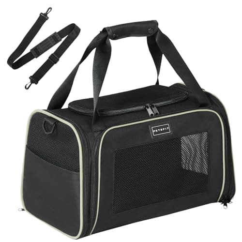 PETSFIT Cat Carrier for Kitten, Pet Carrier Airline Approved with Extendable Mat, Cat Travel Carrier Under 12 Lbs, Black