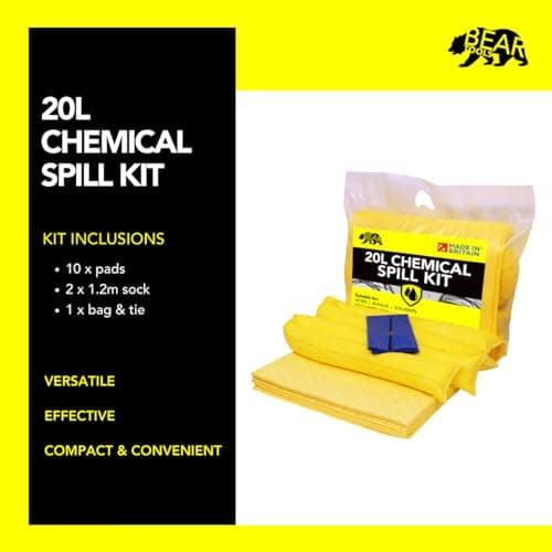 20L Spill Kits (Chemical) UK Manufactured, Yellow, Use for Spills Involving Aggressive Chemicals, Acids, Alkalis, For Indoor/Outdoor Use – On-the-go bag — view 2