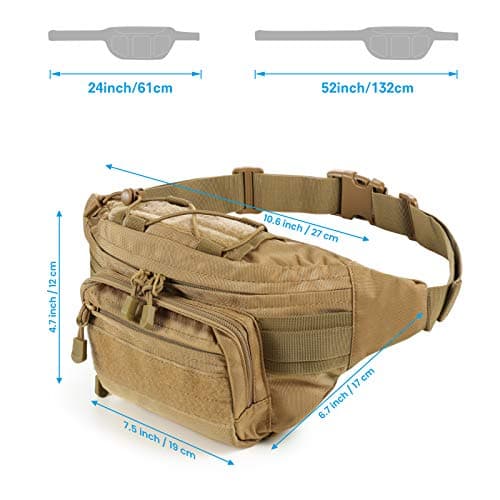SOWHUP Tactical Fanny Pack,Military Waist Bag Pack with U.S Patch Utility Hip Belt Bumbag for Outdoor Fishing Hiking, Tan(4 Zipper Pockets), Small, Tactical Fanny Pack — view 2