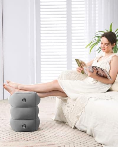 Airplane FootRest: Inflatable Footrest for Kids to Sleep, Adjustable Height Leg Rest Pillow in Office & Home, Toddlers Travel Bed Box (Light Grey - 1Pack) — view 6