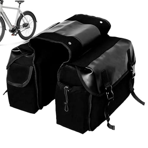 Motorcycle Saddlebag - 44x32x27cm Waterproof Canvas Bike Storage Bag | Heavy Duty Pannier Side Tool Pouch Organizer - Universal Scooter Motorbike Luggage for Urban Commuting Touring & Road Trips
