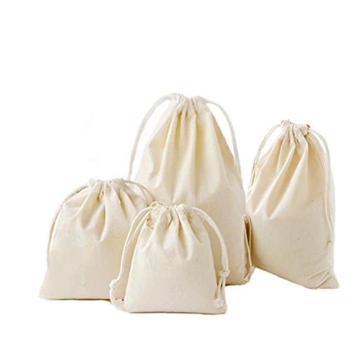 Amoyie Cotton Drawstring Bag 4pcs, Storage Bag Sets, Fabric Organiser Pouch