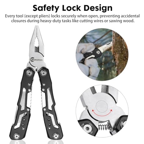 Multitool Pliers 13 in 1, Stainless Steel Multi Tool Pliers Pocket Knife with Safety Lock for Camping Survival Hiking DIY Gifts for Men — view 3