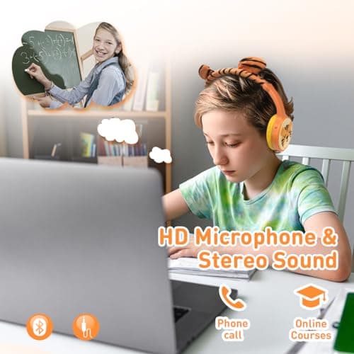 JBUNION Wireless Kids Headphones Bluetooth Headphones for Kids with Mic, 85dB Volume Limited, 3.5mm Wired Cable, Over Ear Girls Boys Toddlers Childrens Headphones for School/iPad — view 5