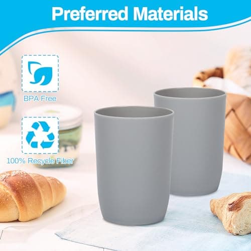 Topsky 4-Pieces Dishwasher Safe Plastic Tumblers Travel Mouthwash Cup Reusable Water Cup Travel Camping Portable Cups Coloured Plastic Cups Grey 280ml — view 4