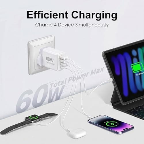 USB C Charger 60W,2Pack 4Port Fast Charging Type C UK Wall Plug for lPhone — view 2