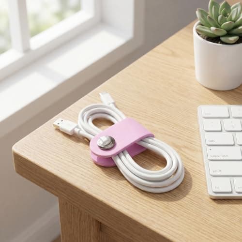 PU Leather Cable Tidy Straps, Reusable Cord Organiser, Portable Wire Management Ties for Charger Cables, Earphones, USB Cables, Home Office Travel (6 Pcs, Multicolor) — view 6