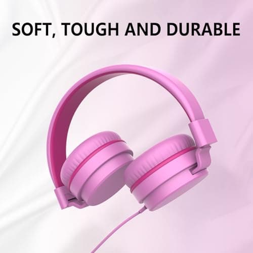 Kids Headphones Wired,On-Ear Wired Headphones for School,Safe Volume Limited 85/94dB,HD Mic Stereo Sound Girls Boys Wired Headphone for Kids,Foldable Headset for Travel Computer Plane Tablet (Pink) — view 3
