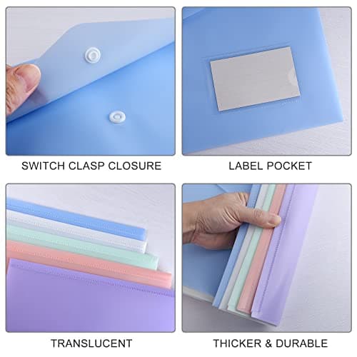 ASTARON 10 Pack A4 Plastic Envelopes Folders, Clear Document Folders Snap Envelopes, A4 File Folder with Label Pocket, for School Home Work Office, 5 Colors — view 6