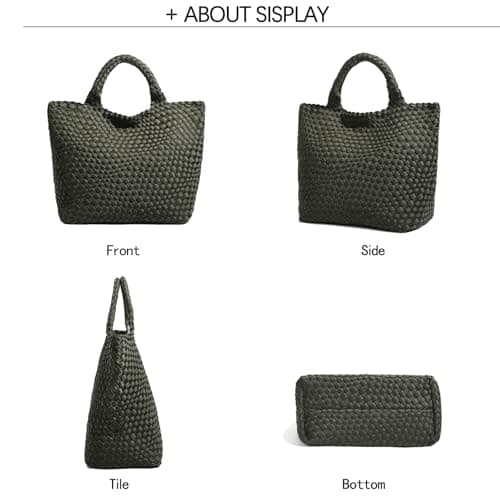 JINMANXUE Woven Hobo Bag For Women Neoprene Tote Bag Large Capacity Handbag Patchwork Handmade Casual Shoulder Bags, Green, L — view 5