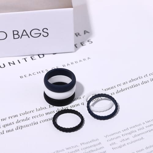 Oidea Women's Silicone Rings Set: Thin and Stackable Rubber Wedding Engagement Ring Bands Valentine's Day Gift Jewelry Gifts for Women Ladies Pack A Size 9 — view 6