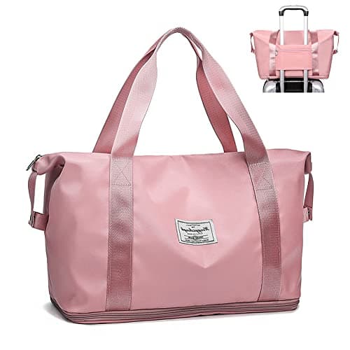 Weekend Bag for Women Overnight & Carry On Holdall Travel Bag - Waterproof Weekender Tote Expandable for Vacation, Gym, Sports, Shopping (36L Pink)