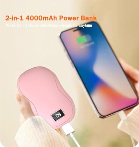 Hand Warmers Rechargeable, Electric HandWarmers, 2 in1 Reusable Electric Portable Pocket Heater USB 4000mAh Power Bank, 3 Levels Heat, Great for Women/Man, Raynauds, Outdoor, Camping, Hiking (Pink) — view 5