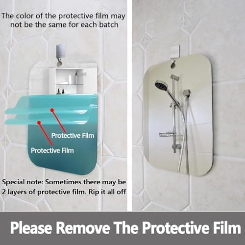 Shower Mirror Fogless for Shaving, Large 28 x 20 Cm (Included Stainless Steel Hook ) Shaving Mirror for Shower,Shatterproof Plastic Small Wall Mirrors for Travel, Little, Camping, Hanging Espejos — view 4