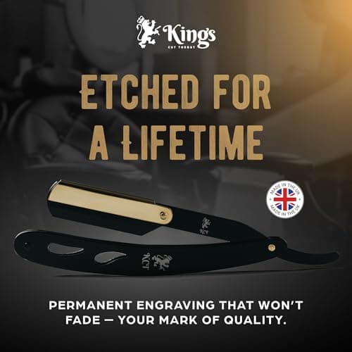 Cut Throat Razor for Men by The Kings Cutthroat® - Men’s Cutthroat Shaving Black & Gold Steel – Leather Travel Pouch & Velvet Kit Bag Included – Essential Male Grooming Accessory for Beards NO Blades — view 2
