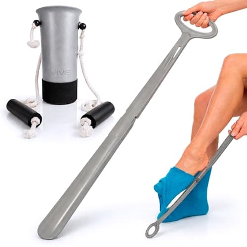 Vive Sock Aid Kit with Shoe Horn - Long Handled Remover for Men, Women, Senior - Adjustable Plastic Reach Assist - Stocking Helper Tool for Elderly, Pregnant, Diabetic - Travel Assistance Device