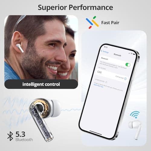 AsiceSound Wireless Earbuds, Immersive HiFi Stereo Bluetooth 5.3 Earphones, Deep Bass, 4 Mic ENC Noise Cancelling, 72h Playtime, IPX7 Resistance Earbuds, for iOS and Android — view 5