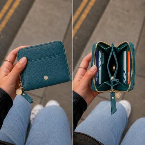 Small Purses for Women Faux Leather RFID Multi-Slot Card Wallet (Teal) — view 4