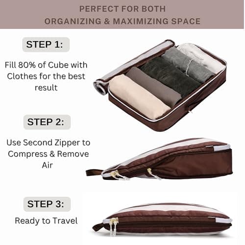 Extra Large Compression Packing Cubes for Checked Luggage, Lightweight Suitcase Organizers & Space Saver Bags - Travel Cubes for Packing - 2pc Set, X-Large - Brown Cabana Stripe — view 6