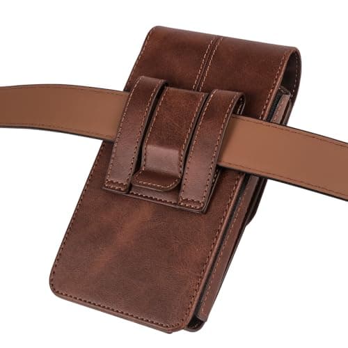 Leather Phone Waist Pack Mens Brown, Cell Phone Belt Clip Pouch, 7.2" Vertical Leather Smartphone Waist Bumbag Wallet with Belt Loop Card Holder Carrying Case Smartphone Sport Travel Purse — view 5