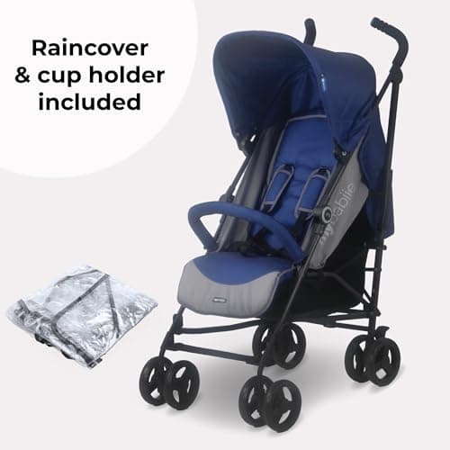 My Babiie MB02 Plus Stroller - from Birth to 4 Years (22kg), Lightweight & Compact Umbrella Fold, Travel Buggy for Toddlers, Pushchair Includes Cup Holder and Rain Cover - Blue & Grey — view 3
