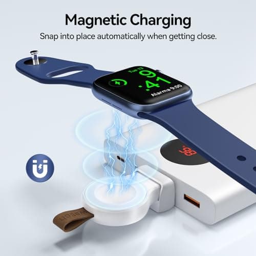 NEWDERY Wireless Charger for Apple Watch, Magnetic iWatch Charger, Portable iPhone iWatch Charger with Light Weight Fast Charging for Apple Watch Series 11/10/9/8/7/6/5/4/3/2/SE/Ultra 2 — view 3