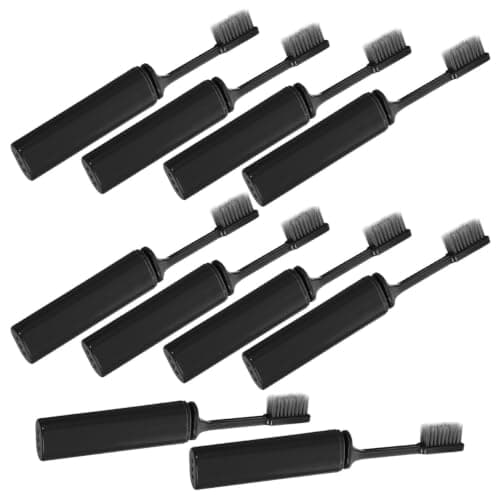 10pcs Black Collapsible Travel Toothbrush Pp Soft Bristles Portable