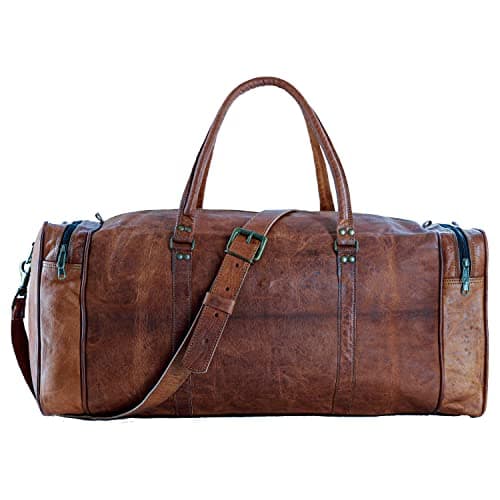 Leather Duffle Bags Large 24 Inch Square Duffel Travel Gym Sports Overnight Weekender Leather Bag for Men and Women by KPL — view 3