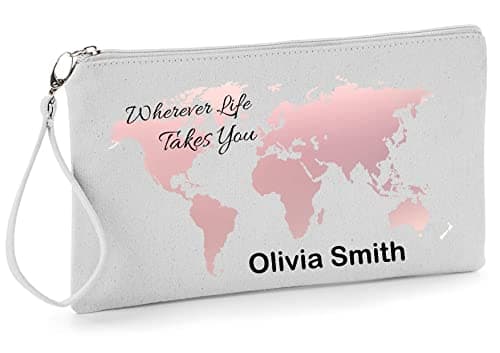 TM THREADS Personalised Family Passport Holder, Travel Documents Wristlet Pouch, 100% Brushed Cotton Rose Gold World Map Design — view 4