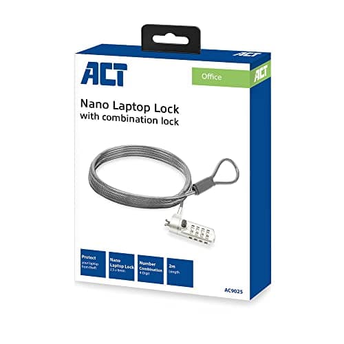 ACT Laptop Lock Security Cable 2m, Password Protection 4 Digit Combination Lock, Nano Slot Notebook Lock, Swivel Lock Head, Laptop Lock HP, Portable Anti-Theft Cable - AC9025 — view 2