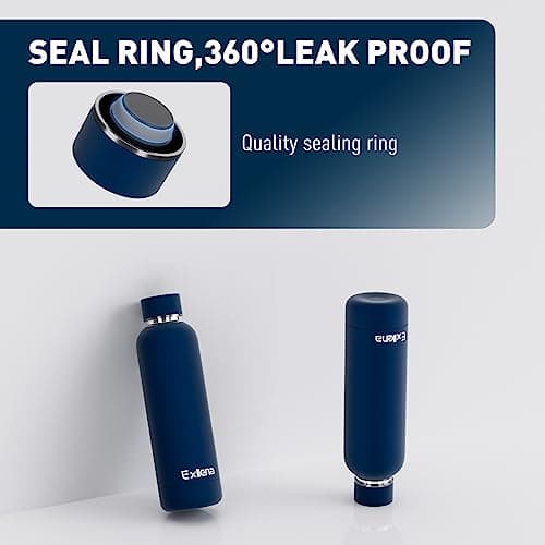 Exllena Insulated Water Bottles 500ml with Clip, Double Wall Vacuum Drinks Bottle Keeps Drinks Cold 24 Hrs/Hot 12 Hrs, Stainless Steel Water Bottle BPA Free (Dark Blue) — view 5