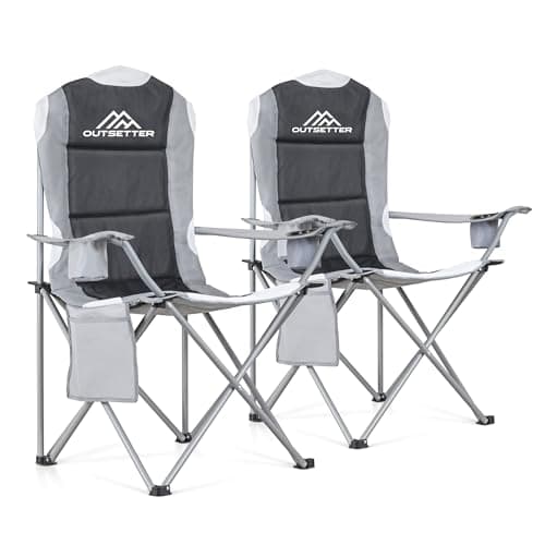 2 Pack Camping Chair,Premium Padded Folding Camping Chair, Outdoor Seats with High Back & Cup Holder & Side Pockets,Waterproof Chair 120kg Weight Capacity for Garden Picnic Beach Directors(Grey)