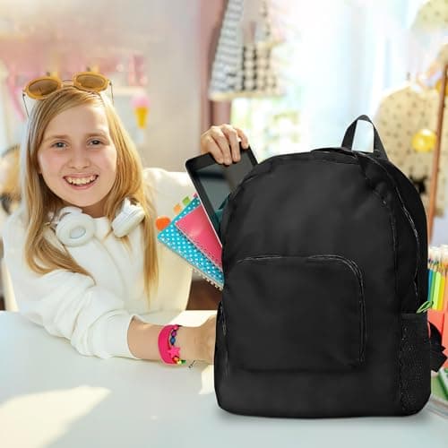ASMIZ 10 Pack Lightweight Foldable Backpack Bulk, 42cm Black Packable Backpack for Travel, Outdoor Casual Daypack for Schools, Charities, Travel Camping Hiking — view 4