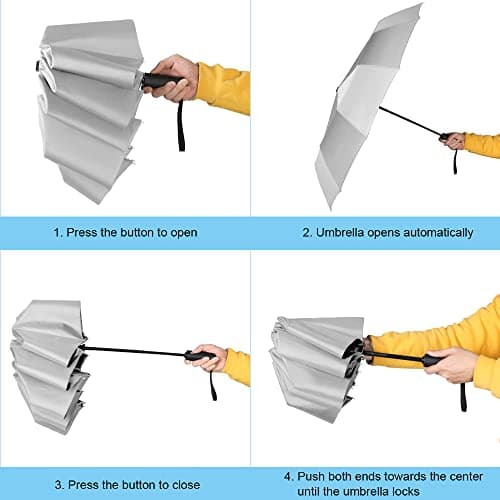 Vicloon Travel Umbrella, Folding Umbrella, 8 Ribs Compact Windproof Umbrella, Auto Open/Close, Sturdy Reinforced Canopy Automatic Portable Umbrella for Men&Women (Grey) — view 4