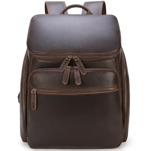 TIDING Genuine Leather Travel Backpack for Men Fits 15.6'' Laptop