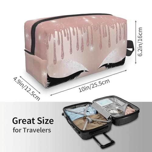 ZhRiYan Travel Cosmetic Bag â€“ Reusable Dopp Kit with Rose Gold Eyelashes Full-Sided Print for Toiletry, Makeup, Accessories, and More, White, One Size, White, One Size — view 4