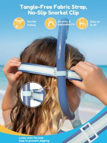 ACURE Kids Swim Goggles for Boys Girls Ages 3-14, Anti-Fog Snorkel Mask Set with Nose Cover and Fabric Strap Children Diving Mask in Swimming Pool for Youth (Blue & Mint/Blue, Mask & Snorkel Set) — view 4