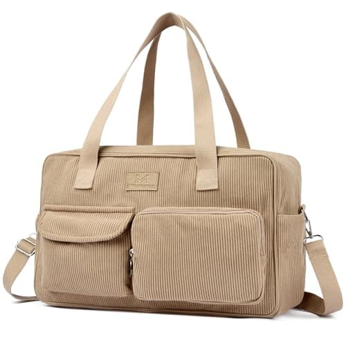 Micmores Ryanair Cabin Bags 40x20x25, Underseat Travel Duffle, Corduroy Aesthetic Weekender Sport Gym Tote Mum Hospital Bags for Women with Trolley Sleeve & Wet Pocket (Khaki)