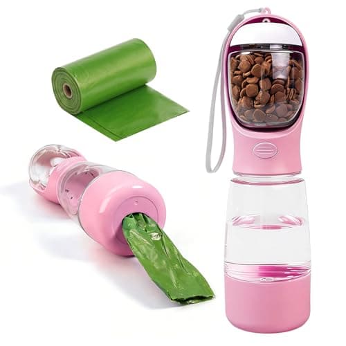 YINKIGI Portable Dog Water Bottle for Walking, 4-in-1 Pet Water Bottle Pink