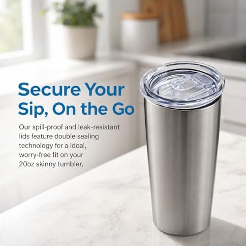 20oz Skinny Tumbler Replacement Lids, 4 PCS Clear Spill Proof Splash Resistant Sliding Covers for Stainless Steel Travel Coffee Mugs and Cooler Cups — view 5