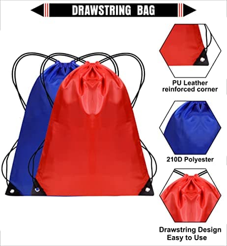 SAWANS Drawstring Bags Gym Swimming School Sports Bag Unisex 2PCS Trainer String Bag Sack Backpack PE Bags for Women Men Children Travel Beach Kids Boys Girls Outdoor Shopping Holidays (Blue/Red) — view 3