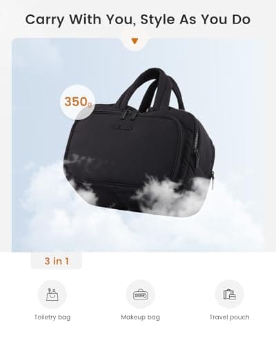 LOVEVOOK Travel Toiletry Bags for Women, Large Capacity & Wide-Open Make Up Bag, Lightweight Puffer Cosmetic Makeup Organiser Wash Bag with Handle for Toiletries, Accessories, Essentials, Black — view 2