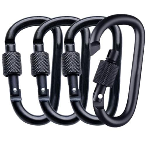 4Pack Aluminum Alloy Carabiner Heavy Duty D Ring Clip Hook Locking Carabiner D Shape Keychain Camping Accessories for Outdoor, Fishing, Hiking, Traveling, Fishing, Backpack (Black)