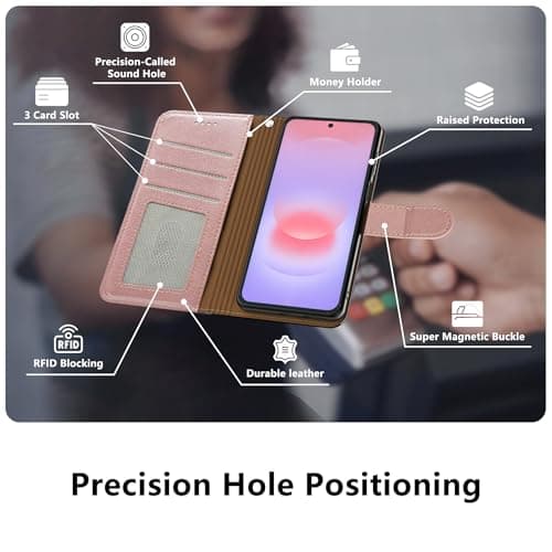 AUUYYA Phone Case for Samsung Galaxy A37 5G, PU Leather RFID Blocking Flip Wallet Cover with Card Slots Kickstand Magnetic Closure, Shockproof Phone Wallet Case Samsung A37 for Girls Women, Rose Gold — view 3