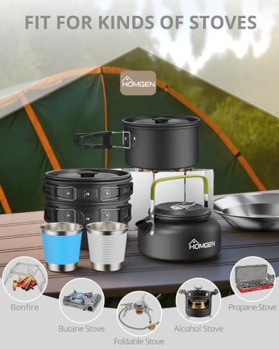 HOMGEN Camping Cooking Set with 1 Windshield & 2 Plates Cups Cutlery — view 6