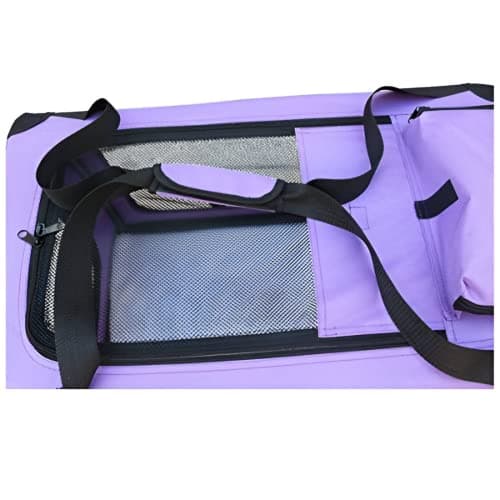HugglePets Foldable Fabric Pet Crate Carrier - Purple (Small 50 x 34cm) Lightweight & Ventilated Double Door Carrier for Dogs & Cats with Sheepskin Mat. Ideal for Home & Travel. — view 4